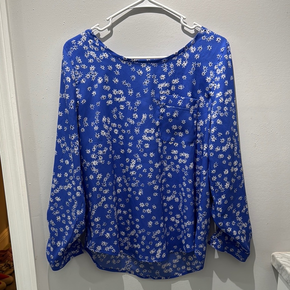 Ann Taylor Blue Cuffed Sleeve Blouse